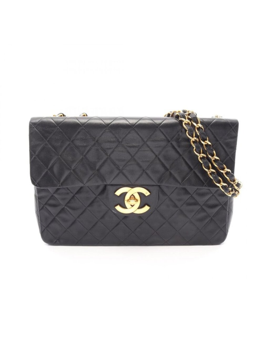 Chanel Shoulder Bag Maxi Quilted 34 Single Flap Black Lambskin Chain